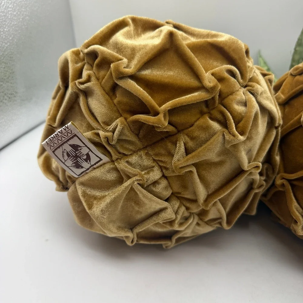 MWW Market Velvet Pineapple Decorative Pillows Gold Green Tropical Decor Set 2
